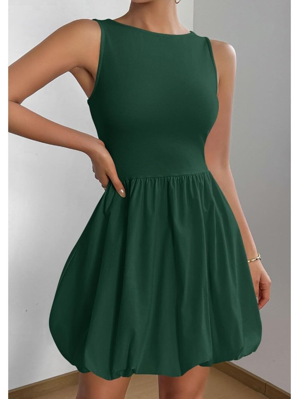 〽️Women's Dark Green Casual Sleeveless Tank Crew Neck Short Cocktail Mini Dress